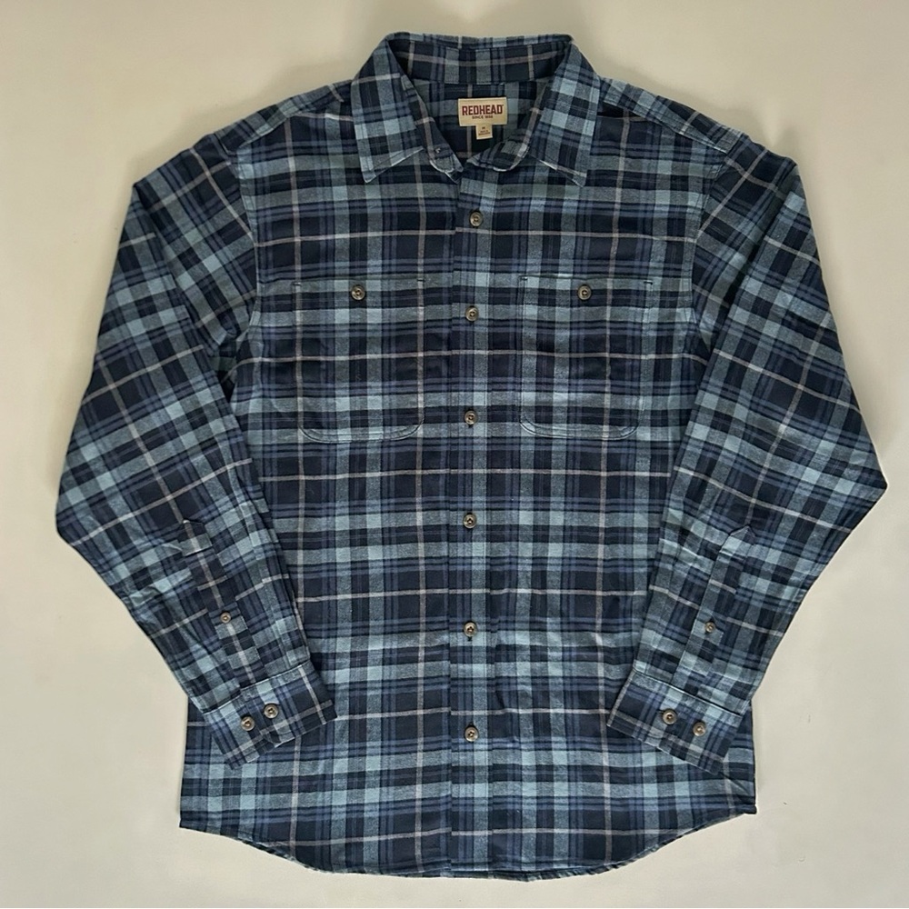 RedHead Navy Light Blue Plaid Flannel Shirt Men’s Medium Long Sleeve